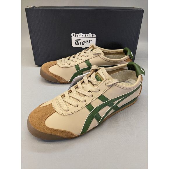 Onitsuka Tiger MEXICO 66 Leather 1183C102-250 Beige/Grass Green Unisex Size 5.5 - Picture 1 of 11